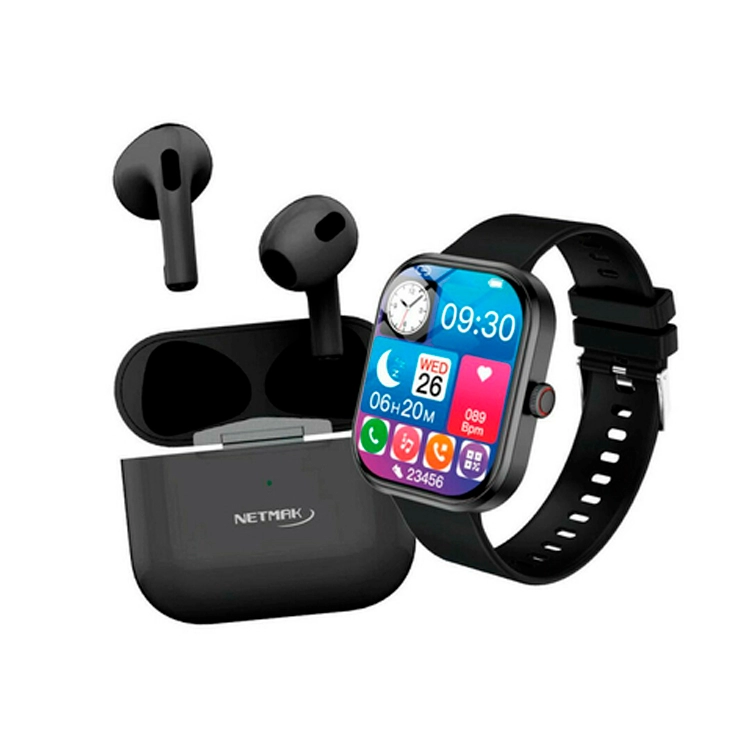 Reloj Smartwatch Netmak BT 5.3 + Auricular TWS Art.NM-VITALITY